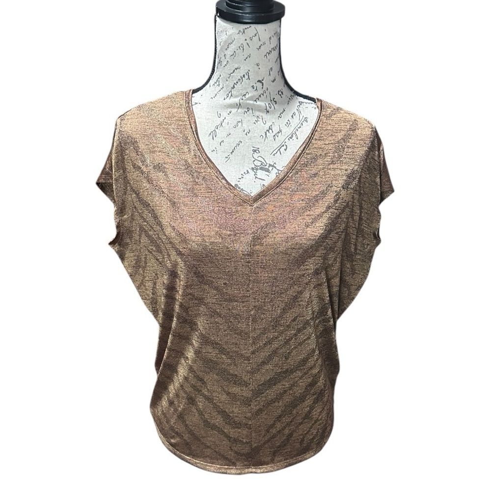 White House Black Market Brown Animal Print Short Sleeve Blouse Size XS